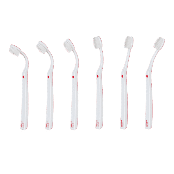 edel+white Ultrasoft Flosserbrush SWISS in PET box - Light, flexible and with ultra-soft, conical bristles. Picture toothbrush in white, flexibility shown. .