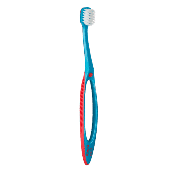 Brosse à dents manuelle edel+white Pro Gums avec une tête de brosse large et un manche flexible pour des soins gingivaux en douceur