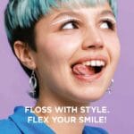 REACH POP fil dentaire cannelle - fil dentaire végétal, ciré, 384 microfils & emballage durable, 50m. Illustration Floss with Style. Flex your Smile ! 